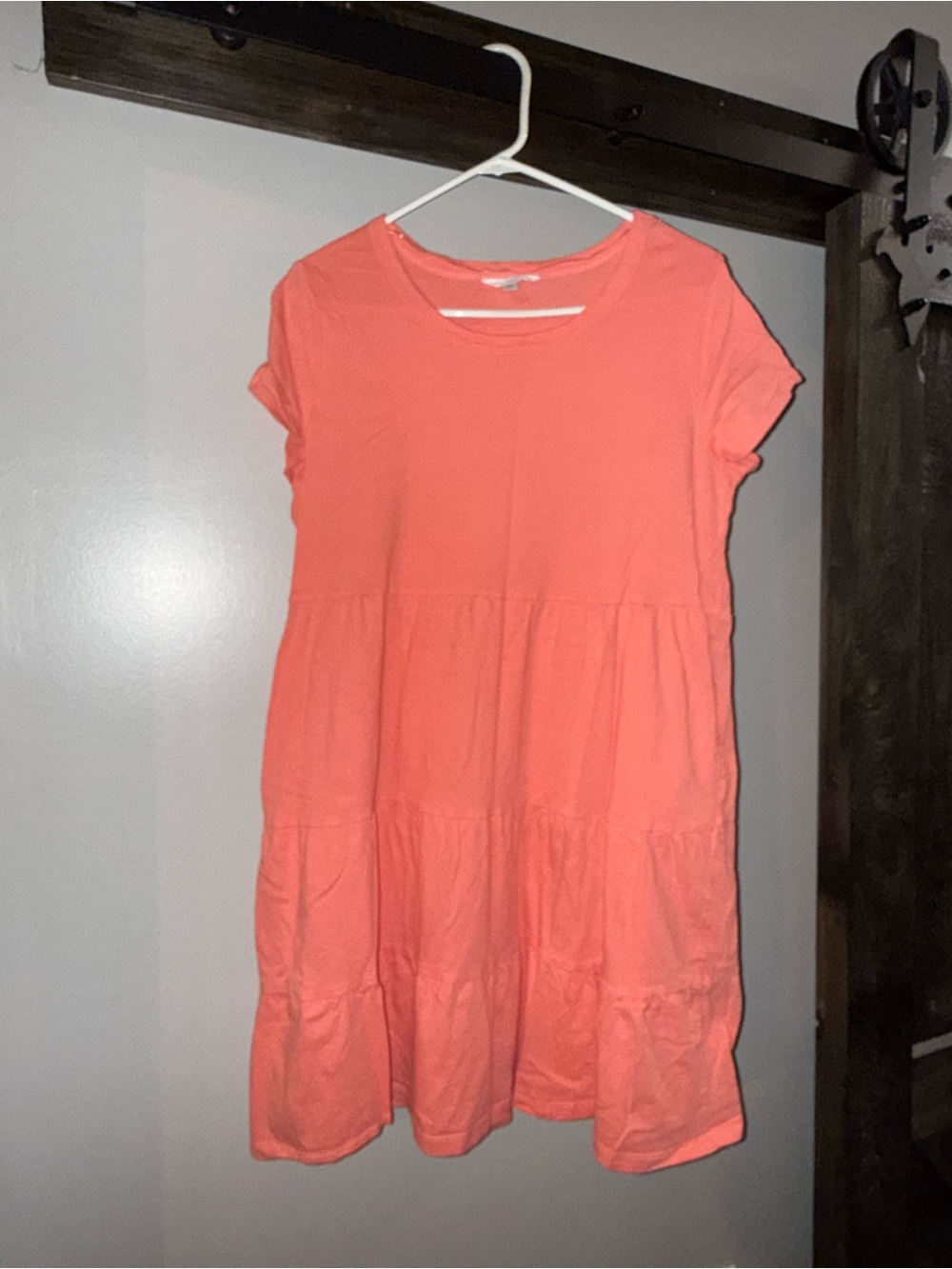 Tiered Maxi Dress in Coral Pink - Relaxed Short Sleeve Style